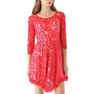 Free People Red Floral Appliqué Dress